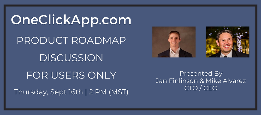 OneClickApp product roadmap discussion announcement with Jan Finlinson and Mike Alvarez