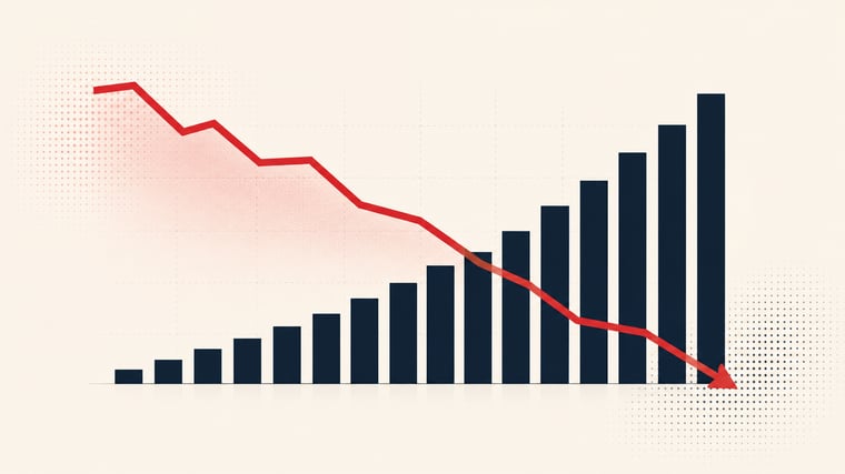 Descending labor-cost line crossing an ascending productivity chart