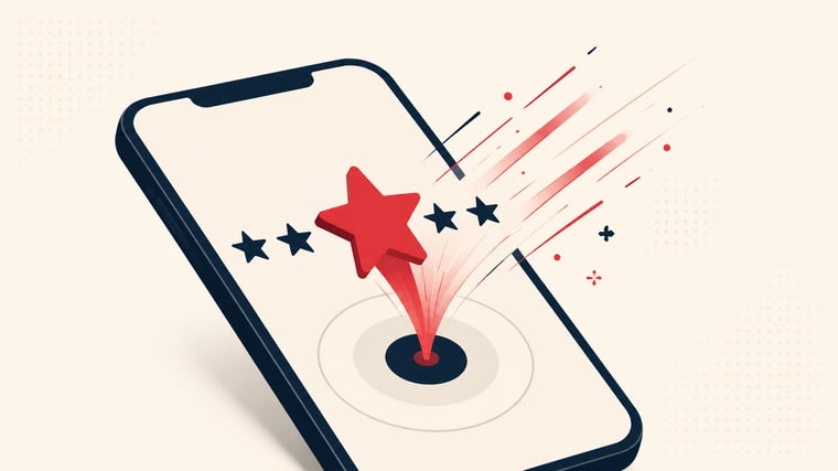 Mobile phone with a star rating bursting outward