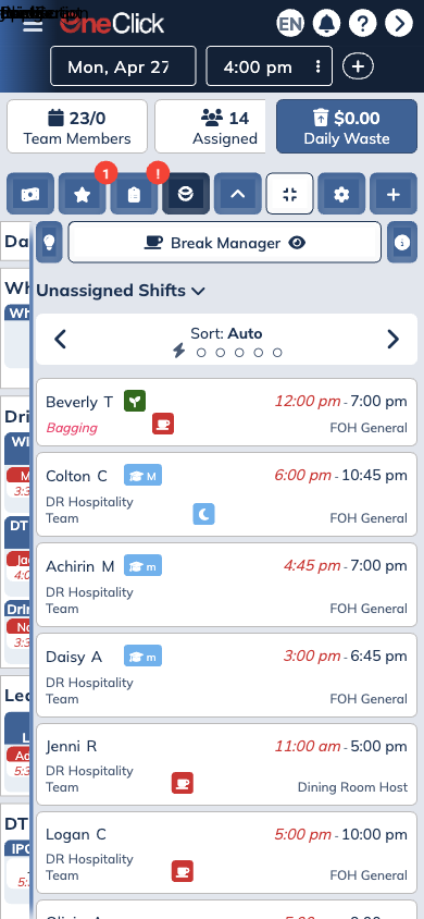 OneClick running on iPhone